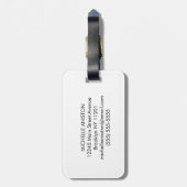 Étiquette À Bagage Flamant rose noir blanc | Monogramme personnalisé (Dos Vertical)