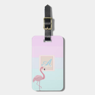 Étiquette À Bagage Flamant Rose Ombré Rayé Monogramme Personnalisé