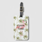 Étiquette À Bagage Flamant rose rose avec lunettes de soleil Palmiers (Devant Vertical)