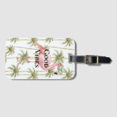 Étiquette À Bagage Flamant rose rose avec lunettes de soleil Palmiers (Devant Horizontal)