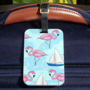 Étiquette À Bagage Flamant rose rose Blue Voilier Preppy