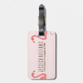 Étiquette À Bagage Flamant rose Rose Et Bandes (Dos Vertical)