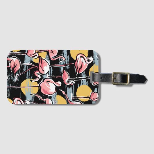 Étiquette À Bagage Flamant rose rose et coucher de soleil | Tango tro (Devant Horizontal)