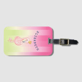 Étiquette À Bagage Flamant rose rose mignon Ombre rayé (Devant Horizontal)