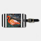 Étiquette À Bagage Flamant rose rose Oser être différent noir blanc r (Devant horizontal)