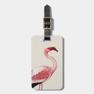 Étiquette À Bagage Flamant rose rose sur le pois vintage
