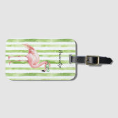 Étiquette À Bagage Flamant rose rose vert (Devant Horizontal)
