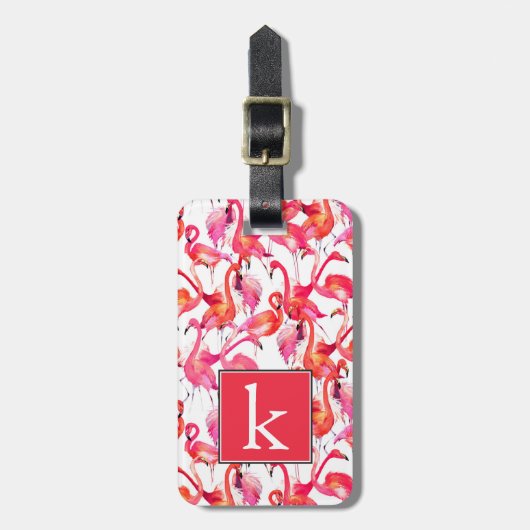 Étiquette À Bagage Flamants roses d'aquarelle dans le monogramme des (Devant Vertical)