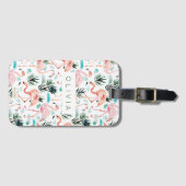 Étiquette À Bagage Flamants roses de rose d'aquarelle d'AWKWARRRD (Devant Horizontal)