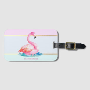 Étiquette À Bagage Flamants roses pastel modernes rayés