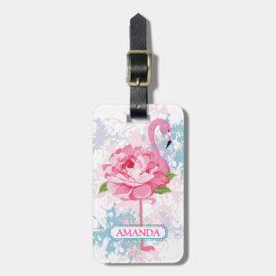 Étiquette À Bagage Flamingo rose Design floral Personnalisé