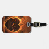 Étiquette À Bagage Flamme Orange Coeur Outline sur Black ID (Devant horizontal)