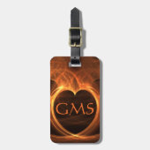 Étiquette À Bagage Flamme Orange Coeur Outline sur Black ID (Devant Vertical)