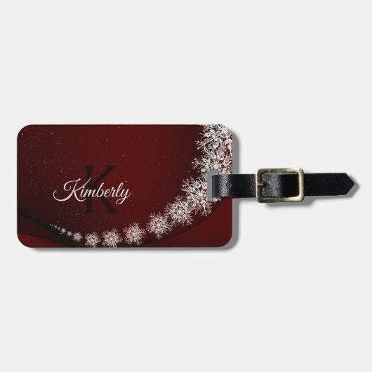 Étiquette À Bagage Flammes de neige Cristal de Noël Rouge Rustique (Devant horizontal)