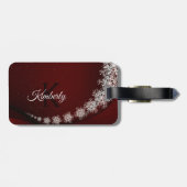 Étiquette À Bagage Flammes de neige Cristal de Noël Rouge Rustique (Dos horizontal)