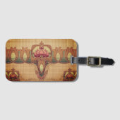 Étiquette À Bagage Fleur abstraite Art nouveau bordeaux rouge vert (Devant Horizontal)