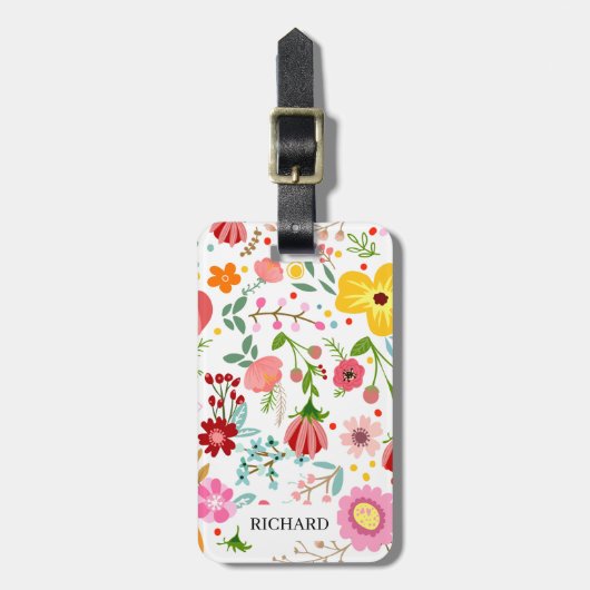 Étiquette À Bagage Fleur aquarelle Personnaliser (Devant Vertical)