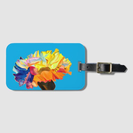 Étiquette À Bagage Fleur d'aquarelle couleur carnation (Devant Horizontal)