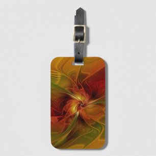 Étiquette À Bagage Fleur d'art fractal abstraite rouge orange marron