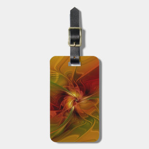 Étiquette À Bagage Fleur d'art fractal abstraite rouge orange marron