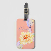 Étiquette À Bagage Fleur de cactus fleur désert aquarelle pêche viole (Devant Vertical)