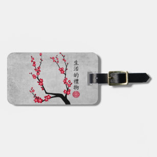 Étiquette À Bagage Fleur de cerisier rouge trois art "Cadeau de vie"