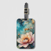 Étiquette À Bagage Fleur de Cosmos Abricot sur fond sarcelle (Devant Vertical)