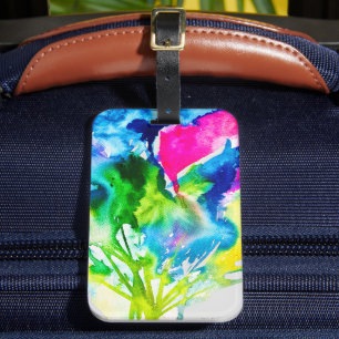 Étiquette À Bagage Fleur de cyclamen rose Aquarelle abstraite