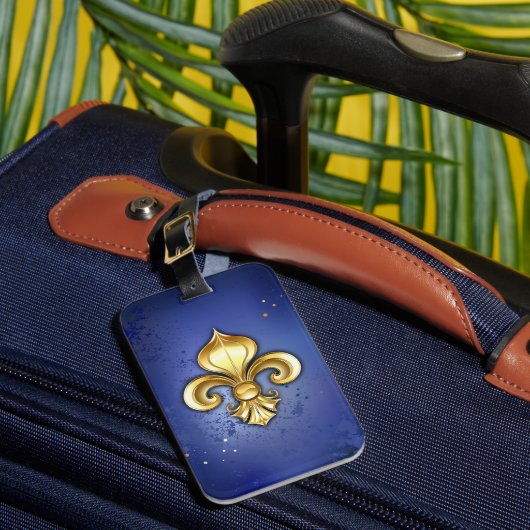 Étiquette À Bagage Fleur de lis dorée sur fond bleu (Insitu Rectoal 1)