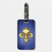 Étiquette À Bagage Fleur de Lis dorée sur fond bleu (Dos Vertical)