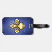 Étiquette À Bagage Fleur de Lis dorée sur fond bleu (Dos horizontal)
