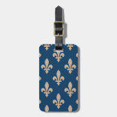 Étiquette À Bagage Fleur de Lis Motif, Royal French, Crème sur Blue (Devant Vertical)