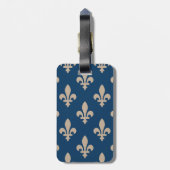 Étiquette À Bagage Fleur de Lis Motif, Royal French, Crème sur Blue (Dos Vertical)