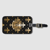 Étiquette À Bagage Fleur de lis noir et or (Devant Horizontal)