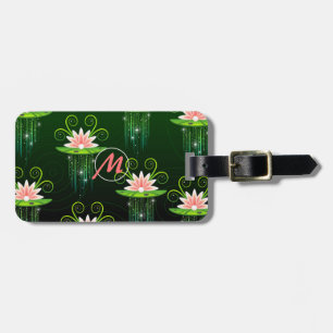 Étiquette À Bagage Fleur de lotus rose fond vert personnaliser bagage