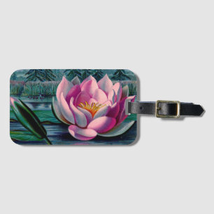 Étiquette À Bagage Fleur de Lotus rose vintage