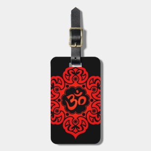 Étiquette À Bagage Fleur de Lotus rouge OM sur le noir