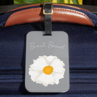 Étiquette À Bagage Fleur de pavot blanche grise