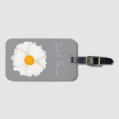 Étiquette À Bagage Fleur de pavot blanche grise (Devant Horizontal)