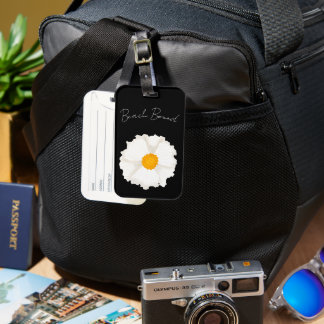 Étiquette À Bagage Fleur de pavot blanche noire