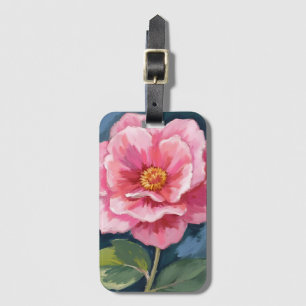 Étiquette À Bagage Fleur de pivoine rose aquarelle florale