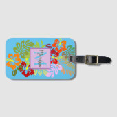 Étiquette À Bagage Fleur d'Hibiscus tropical Monogramme (Devant Horizontal)