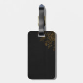 Étiquette À Bagage Fleur d'or sur l'arrière - plan noir (Dos Vertical)