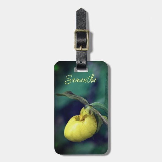 Étiquette À Bagage Fleur d'orchidée à chlipper jaune personnalisée (Devant Vertical)