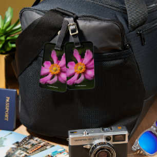 Étiquette À Bagage Fleur élégante d'anémone japonaise rose