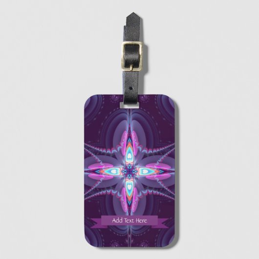Étiquette À Bagage Fleur fractale rose pourpre (Devant Vertical)