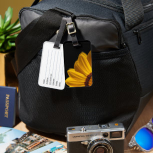 Étiquette À Bagage Fleur jaune sur arrière - plan noir