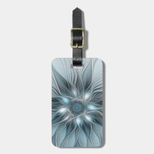 Étiquette À Bagage Fleur joyeuse abstraite fleur bleue grise fractale