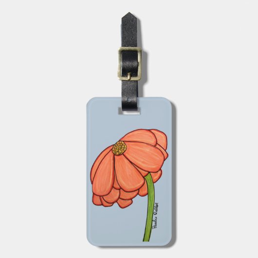 Étiquette À Bagage Fleur orange sur fond bleu (Devant Vertical)