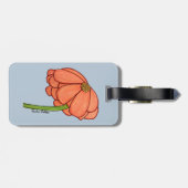 Étiquette À Bagage Fleur orange sur fond bleu (Dos horizontal)